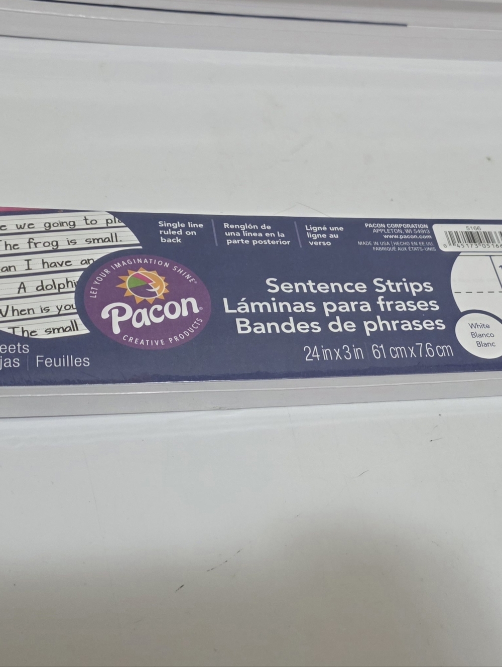 Pacon Sentence Strips 24x3" White - Pack of 100 Teaching School Handwriting